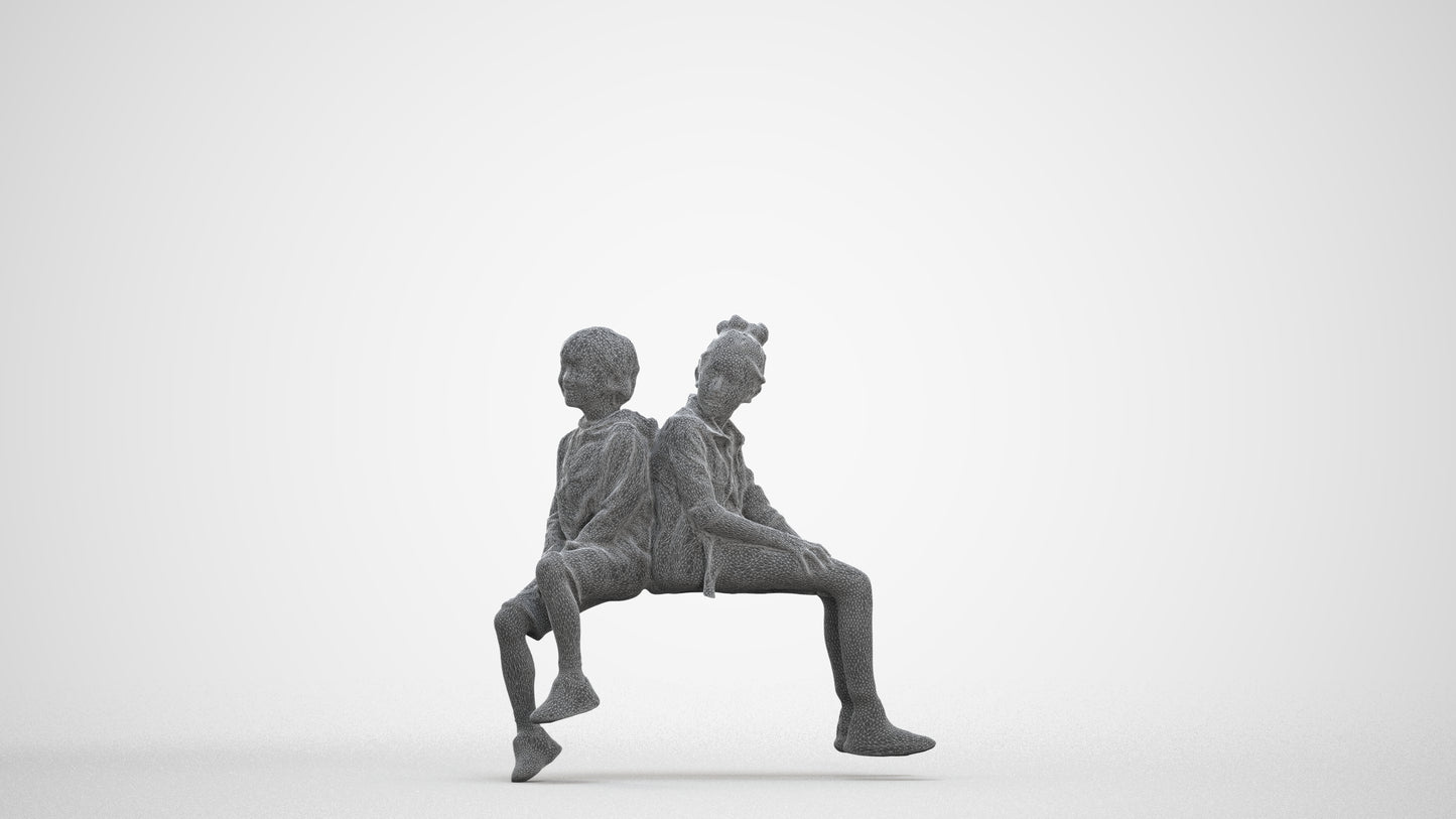 3D scanned girl kids casual, photorealistic archviz people for Enscape and SketchUp, three-quarter front view render