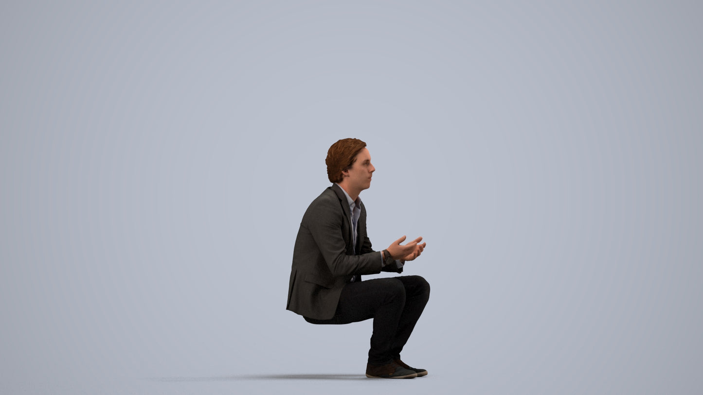 realistic 3D people man business, render-ready for V-Ray and Corona, FBX OBJ, side view render