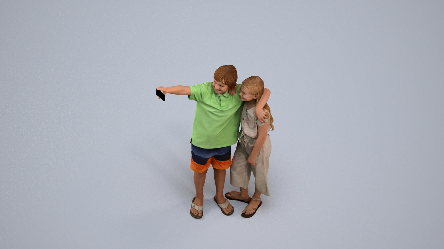 realistic 3D human girl kids, archviz people FBX OBJ for Blender, back view render