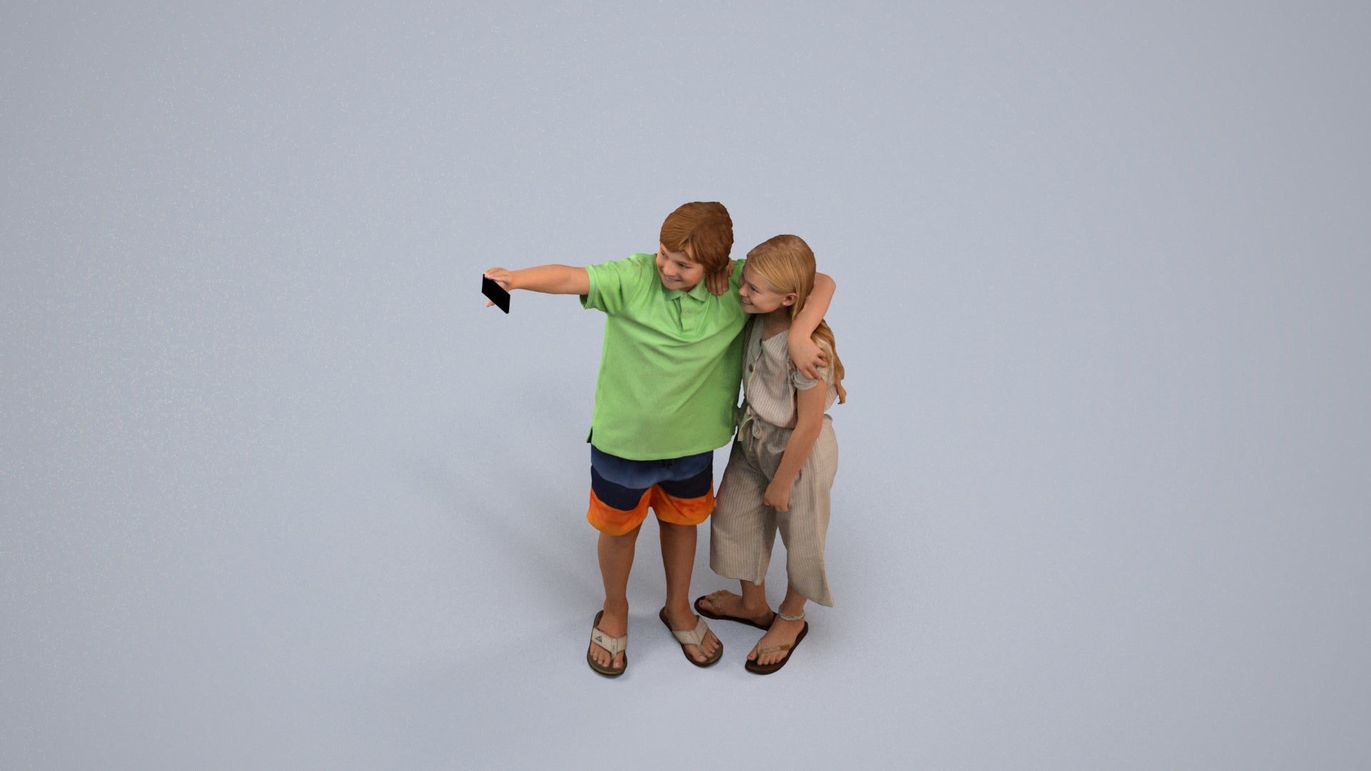 realistic 3D human girl kids, archviz people FBX OBJ for Blender, back view render