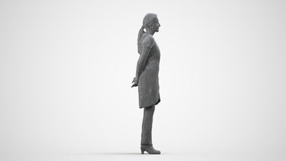 realistic 3D woman hospitality, scanned archviz people for Blender and 3ds Max, wireframe side view