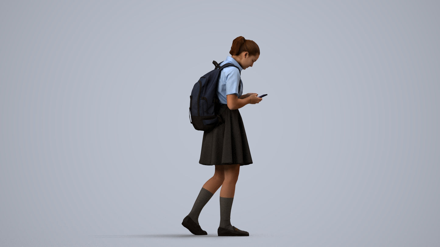 realistic 3D human girl kids, archviz people FBX OBJ for Blender, side view render