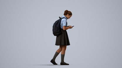 realistic 3D human girl kids, archviz people FBX OBJ for Blender, side view render