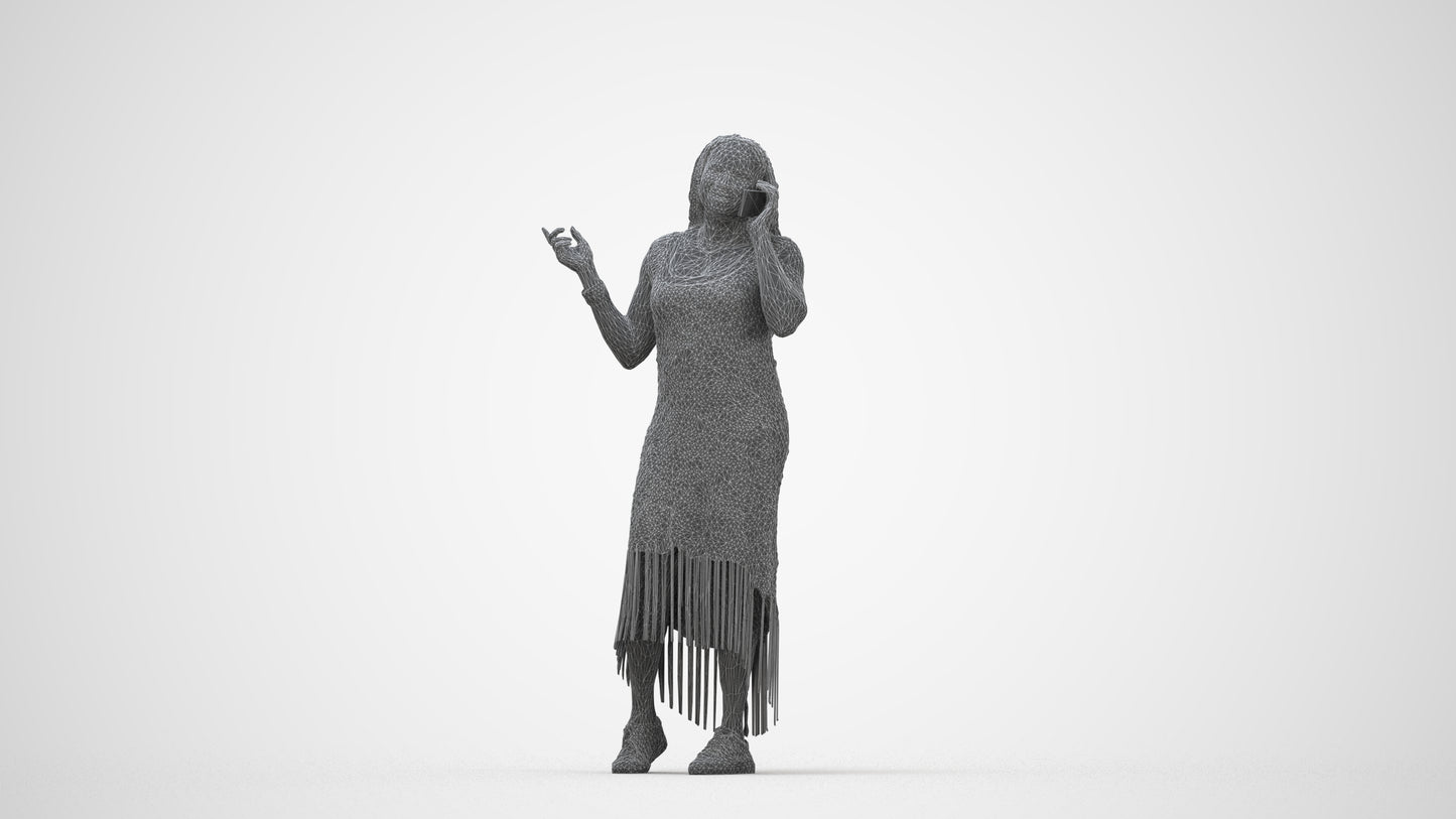 photogrammetry 3D woman casual standing, realistic human model archviz FBX, wireframe back view