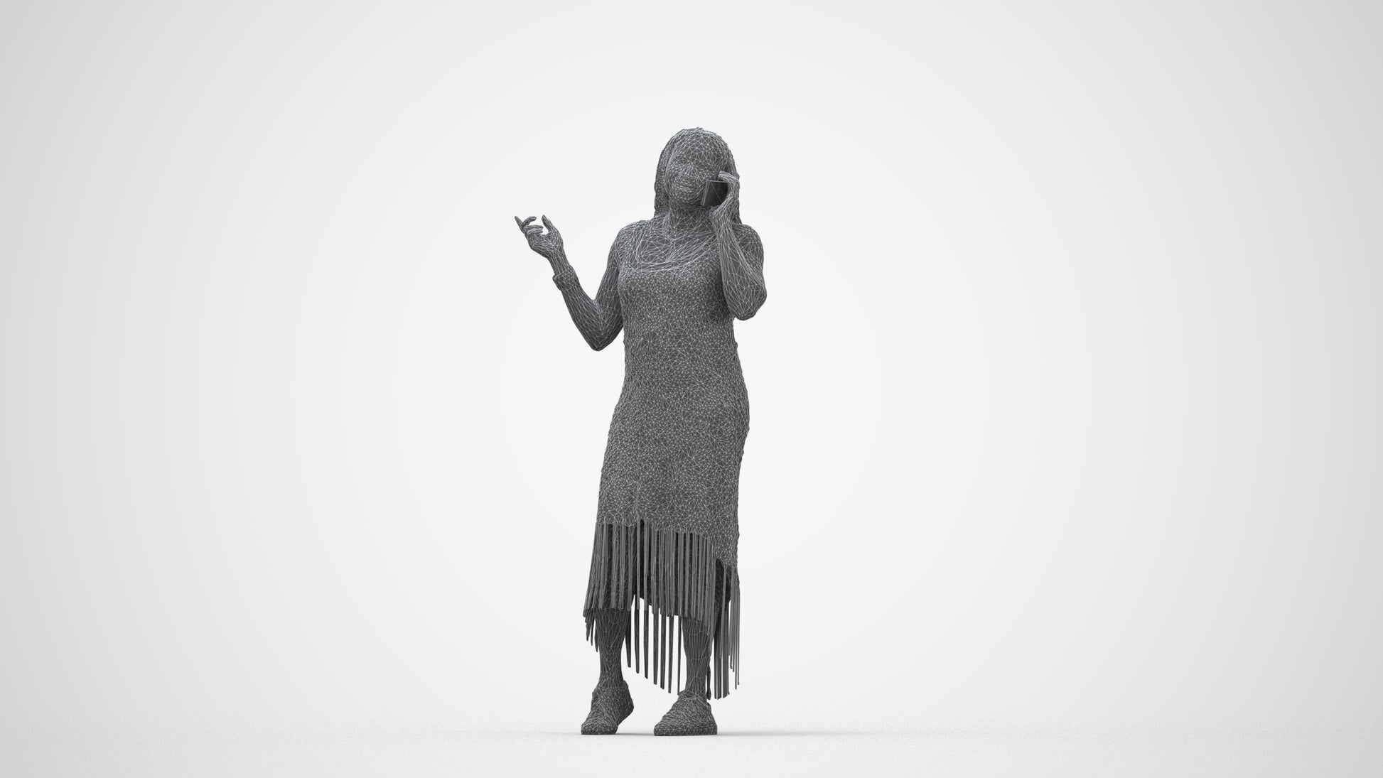 photogrammetry 3D woman casual standing, realistic human model archviz FBX, wireframe back view