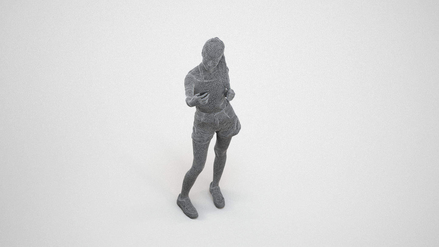 photogrammetry 3D woman casual standing, realistic human model archviz FBX, wireframe three-quarter view