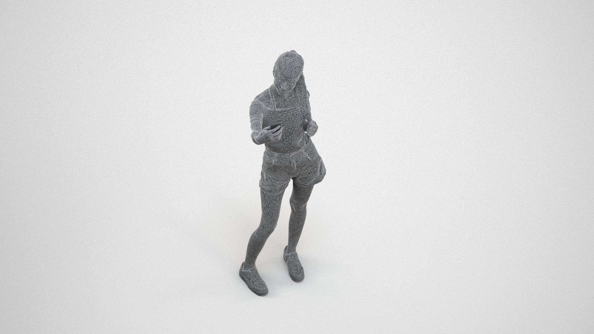 photogrammetry 3D woman casual standing, realistic human model archviz FBX, wireframe three-quarter view