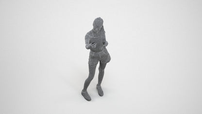 photogrammetry 3D woman casual standing, realistic human model archviz FBX, wireframe three-quarter view