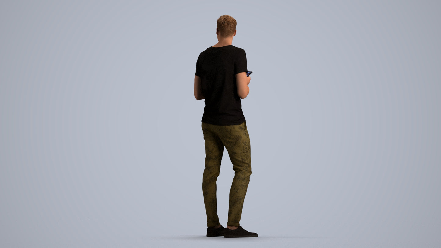 3D human model man casual standing, photogrammetry scanned person for archviz, front view render