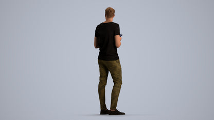 3D human model man casual standing, photogrammetry scanned person for archviz, front view render