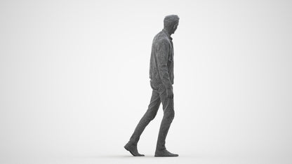 3D people model man casual walking, scanned human for 3ds Max rendering, wireframe side view