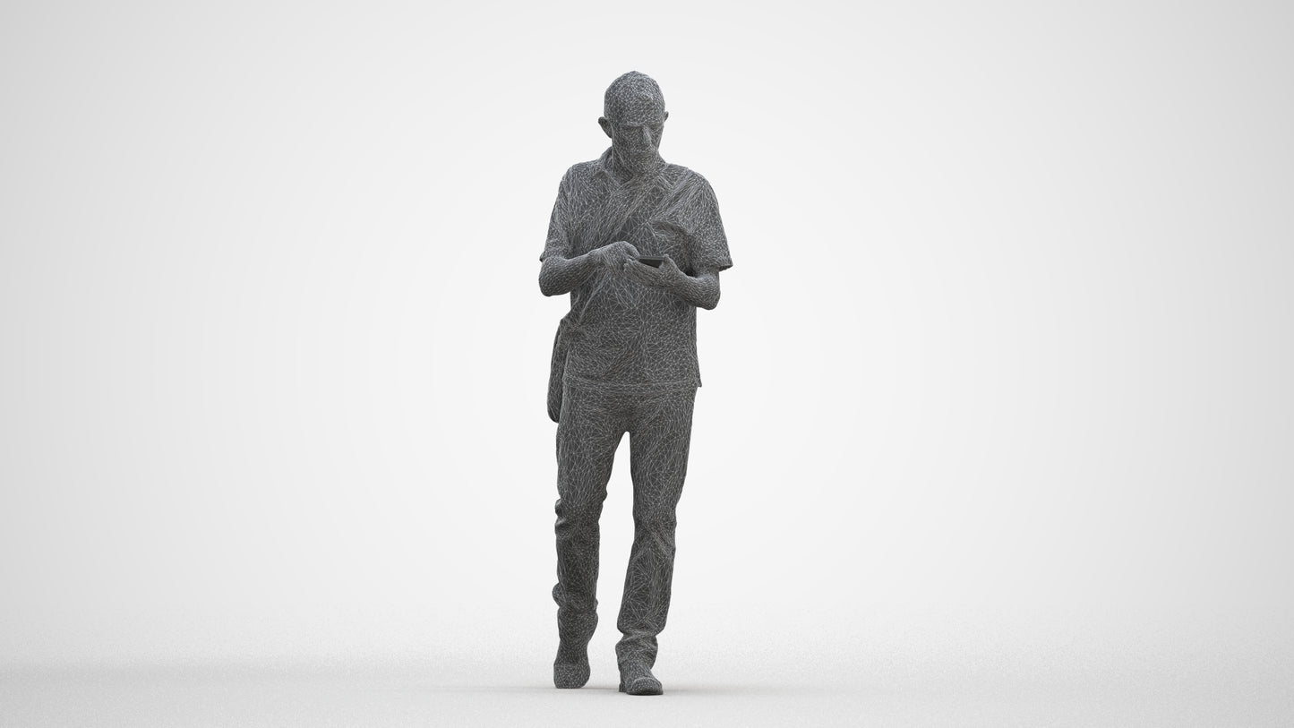 realistic 3D human senior man casual walking, archviz people FBX OBJ for Blender, three-quarter front view render