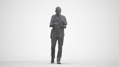 realistic 3D human senior man casual walking, archviz people FBX OBJ for Blender, three-quarter front view render