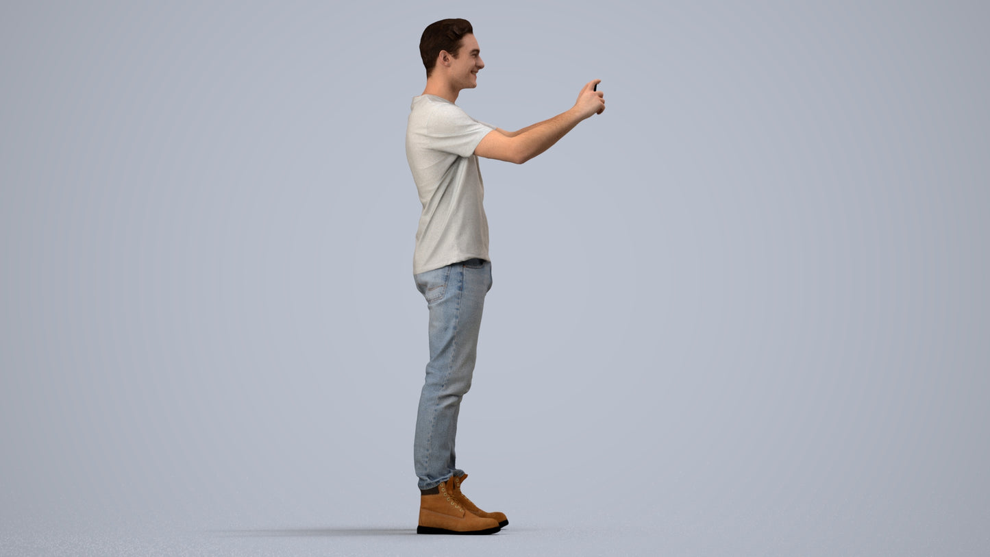 3D scanned man standing casual, photorealistic archviz people for Enscape and SketchUp, side view render