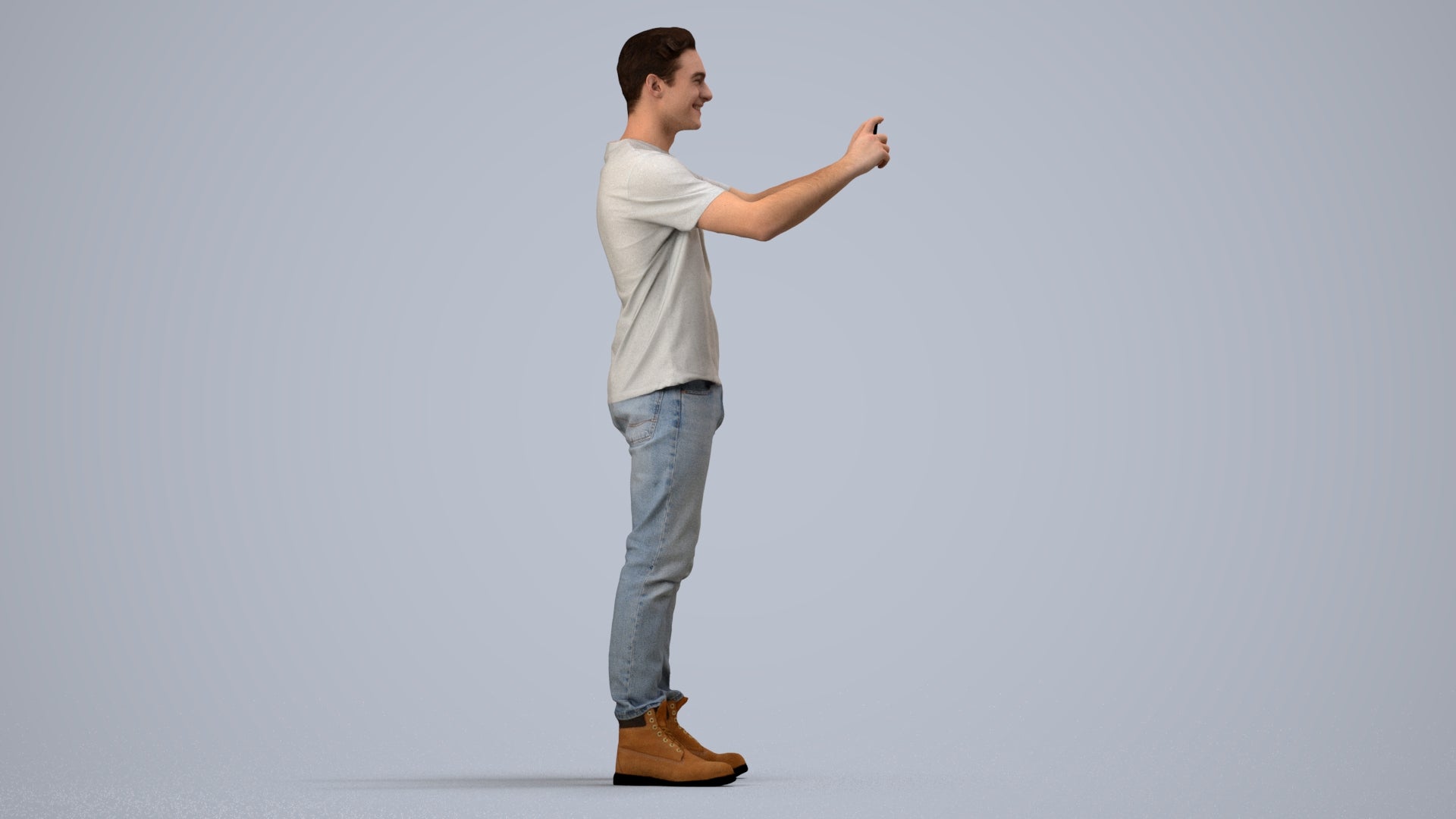 3D scanned man standing casual, photorealistic archviz people for Enscape and SketchUp, side view render