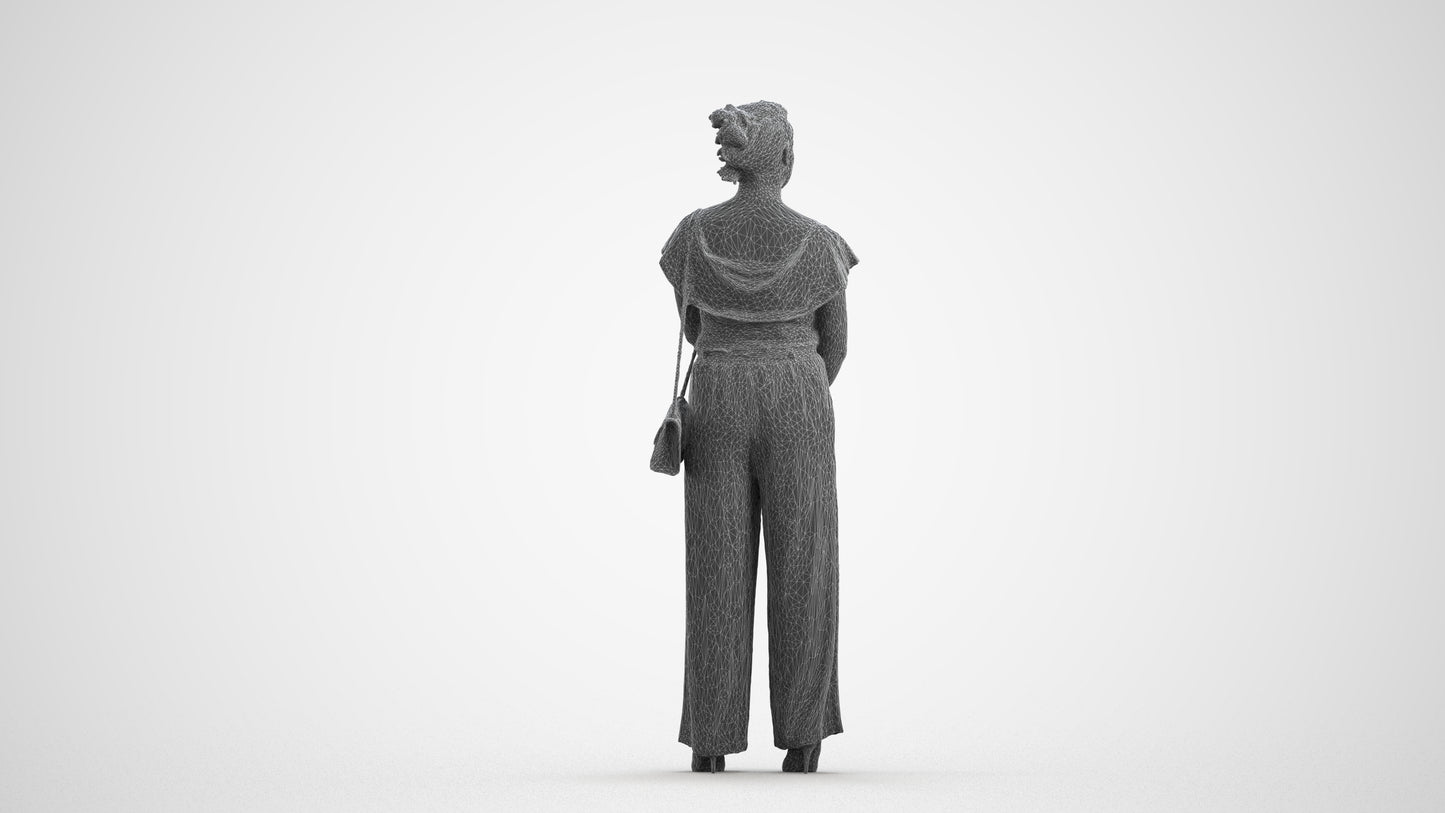 3D people model woman casual standing, scanned human for 3ds Max rendering, wireframe front view
