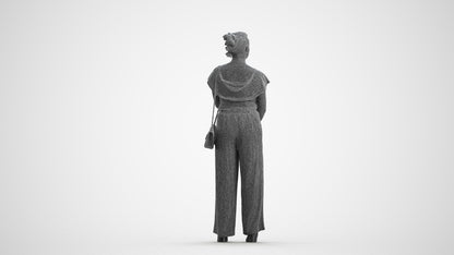3D people model woman casual standing, scanned human for 3ds Max rendering, wireframe front view