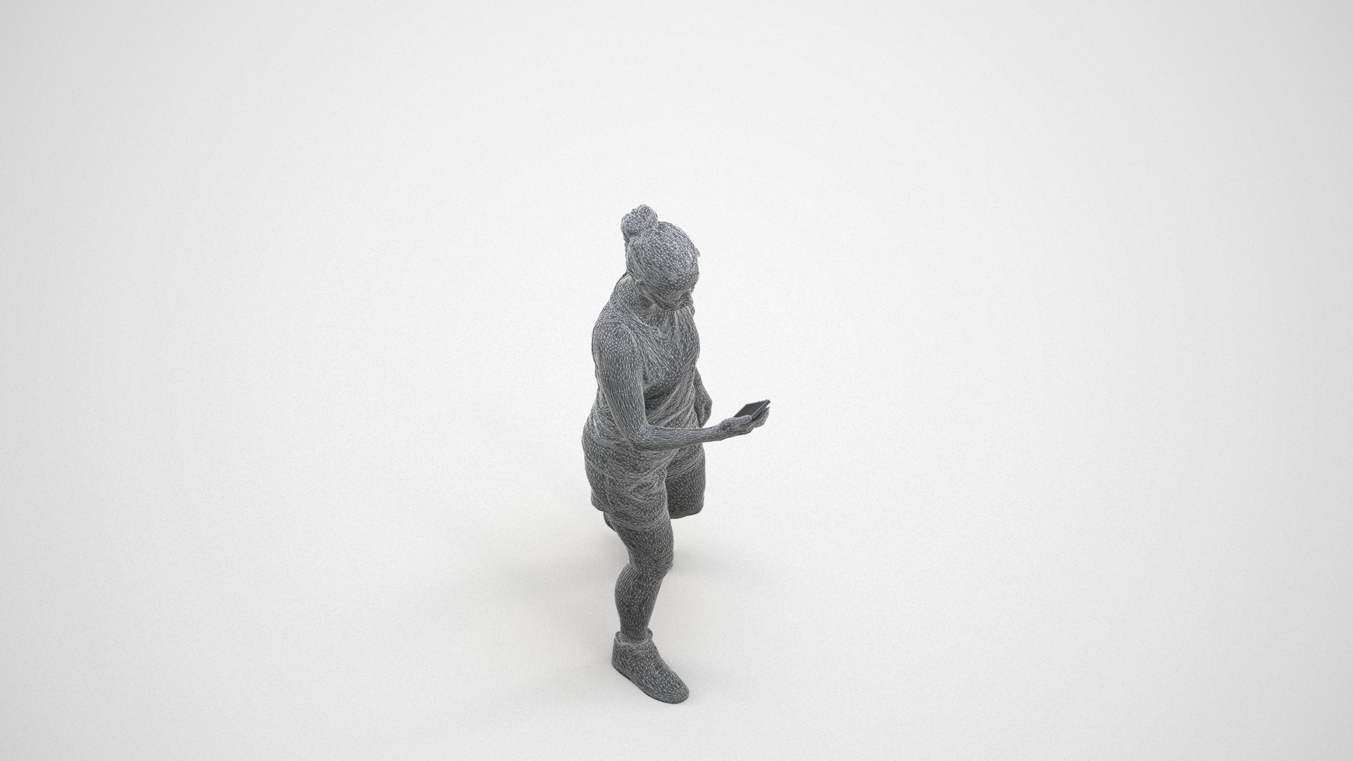 scanned 3D woman sport, photogrammetry people for Enscape and V-Ray, wireframe three-quarter view