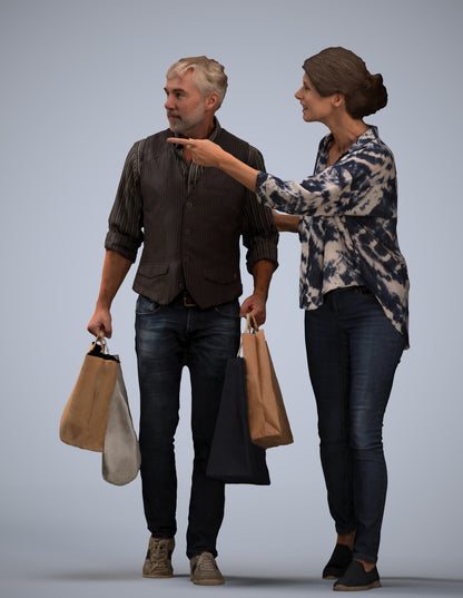 3D human model woman casual shopping, photogrammetry scanned person for archviz