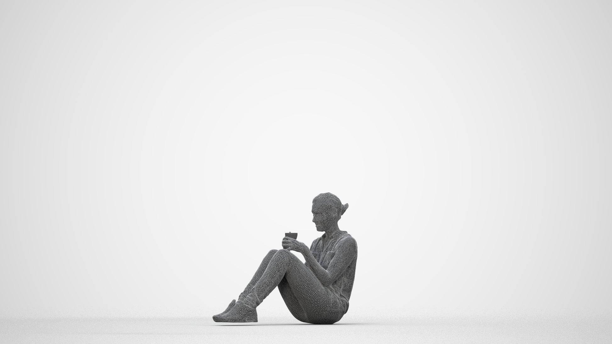 photogrammetry 3D woman casual business, realistic human model archviz FBX, wireframe back view