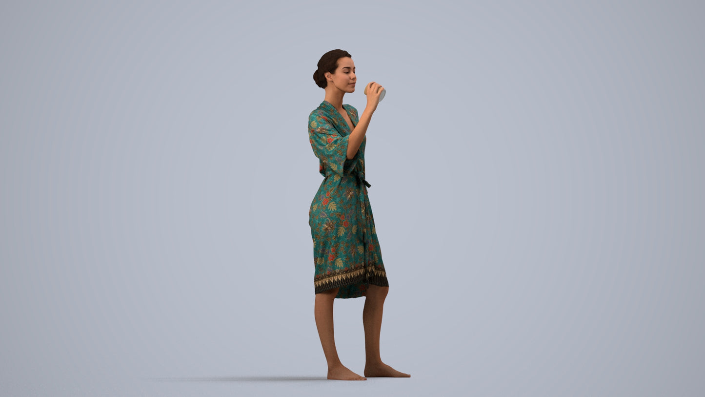 realistic 3D human woman bathroom, archviz people FBX OBJ for Blender, side view render