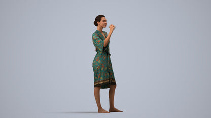 realistic 3D human woman bathroom, archviz people FBX OBJ for Blender, side view render