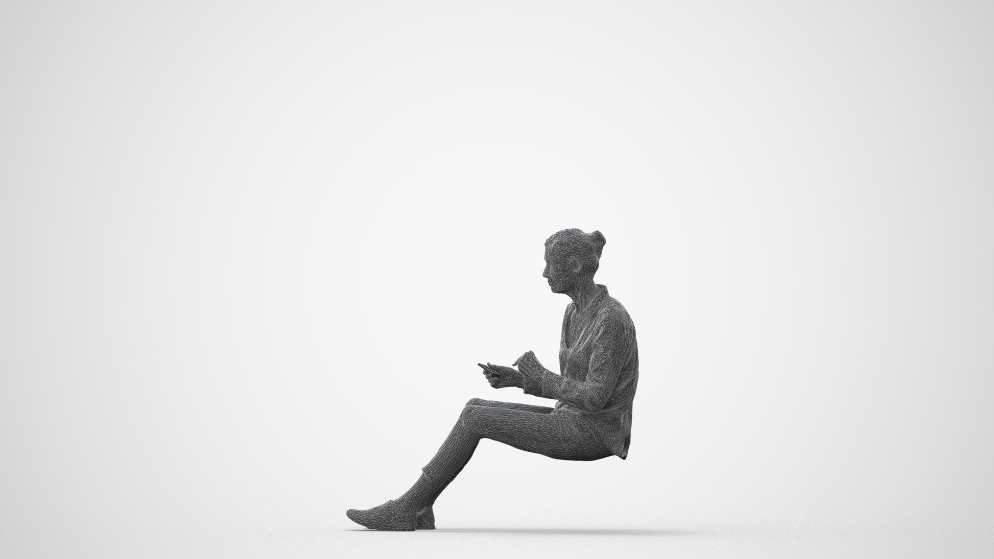 3D scanned senior woman sitting casual, photorealistic archviz people for Enscape and SketchUp, square thumbnail