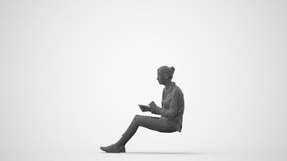 3D scanned senior woman sitting casual, photorealistic archviz people for Enscape and SketchUp, square thumbnail