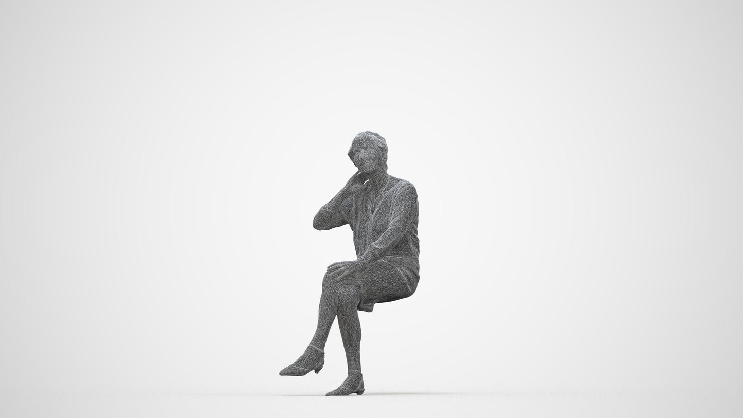 3D scanned senior woman formal casual, photorealistic archviz people for Enscape and SketchUp, wireframe back view