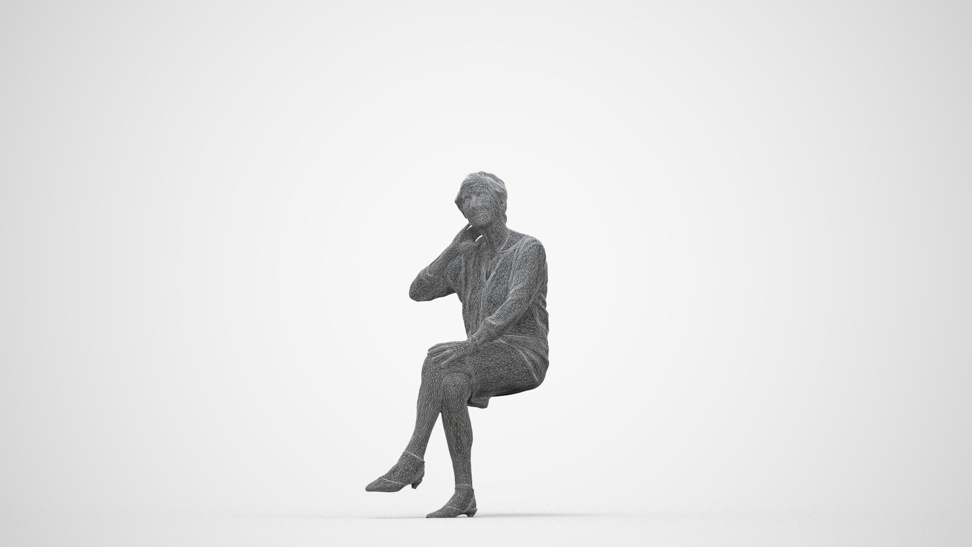 3D scanned senior woman formal casual, photorealistic archviz people for Enscape and SketchUp, wireframe back view