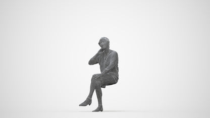 3D scanned senior woman formal casual, photorealistic archviz people for Enscape and SketchUp, wireframe back view