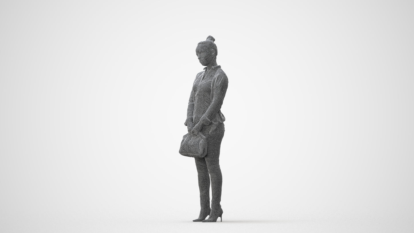 3D human model woman business standing, photogrammetry scanned person for archviz, square thumbnail