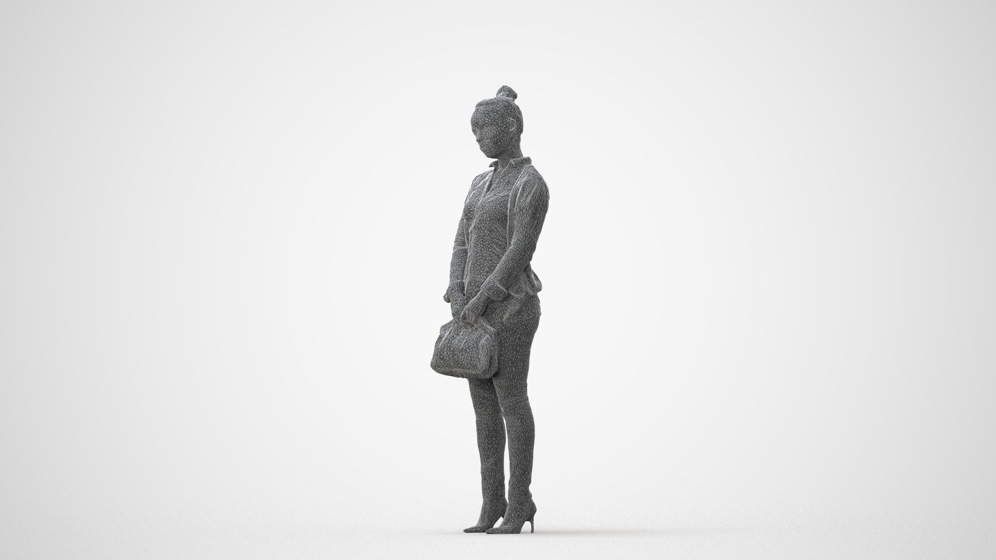 3D human model woman business standing, photogrammetry scanned person for archviz, square thumbnail