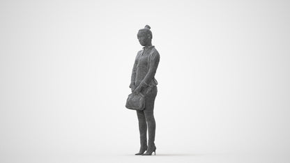 3D human model woman business standing, photogrammetry scanned person for archviz, square thumbnail