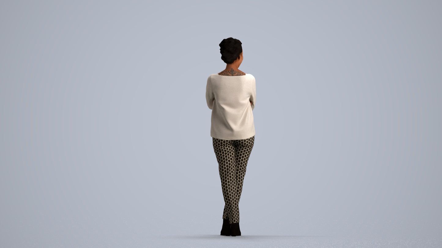 3D people model woman casual standing, scanned human for 3ds Max rendering, front view render