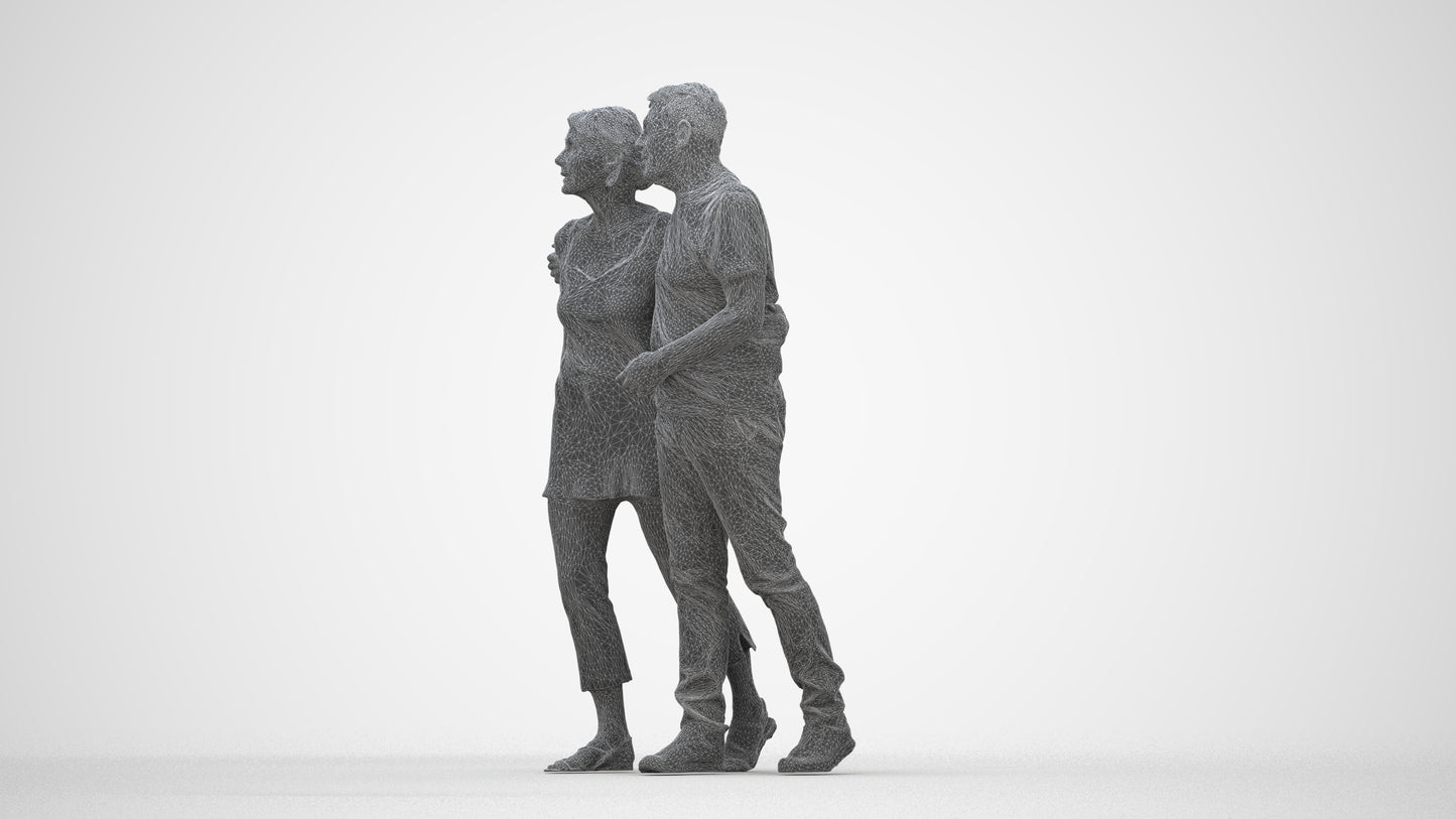 realistic 3D human senior woman casual couple, archviz people FBX OBJ for Blender, wireframe back view