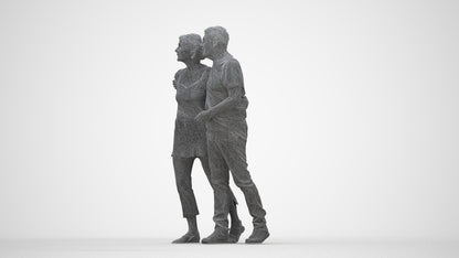 realistic 3D human senior woman casual couple, archviz people FBX OBJ for Blender, wireframe back view