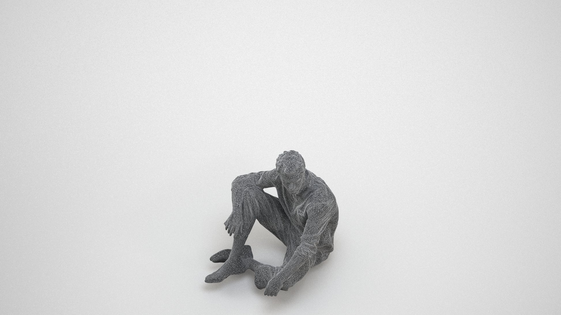 scanned 3D man casual sitting, photogrammetry people for Enscape and V-Ray, wireframe three-quarter view