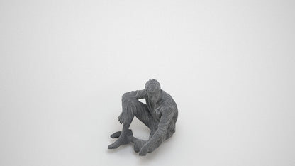scanned 3D man casual sitting, photogrammetry people for Enscape and V-Ray, wireframe three-quarter view