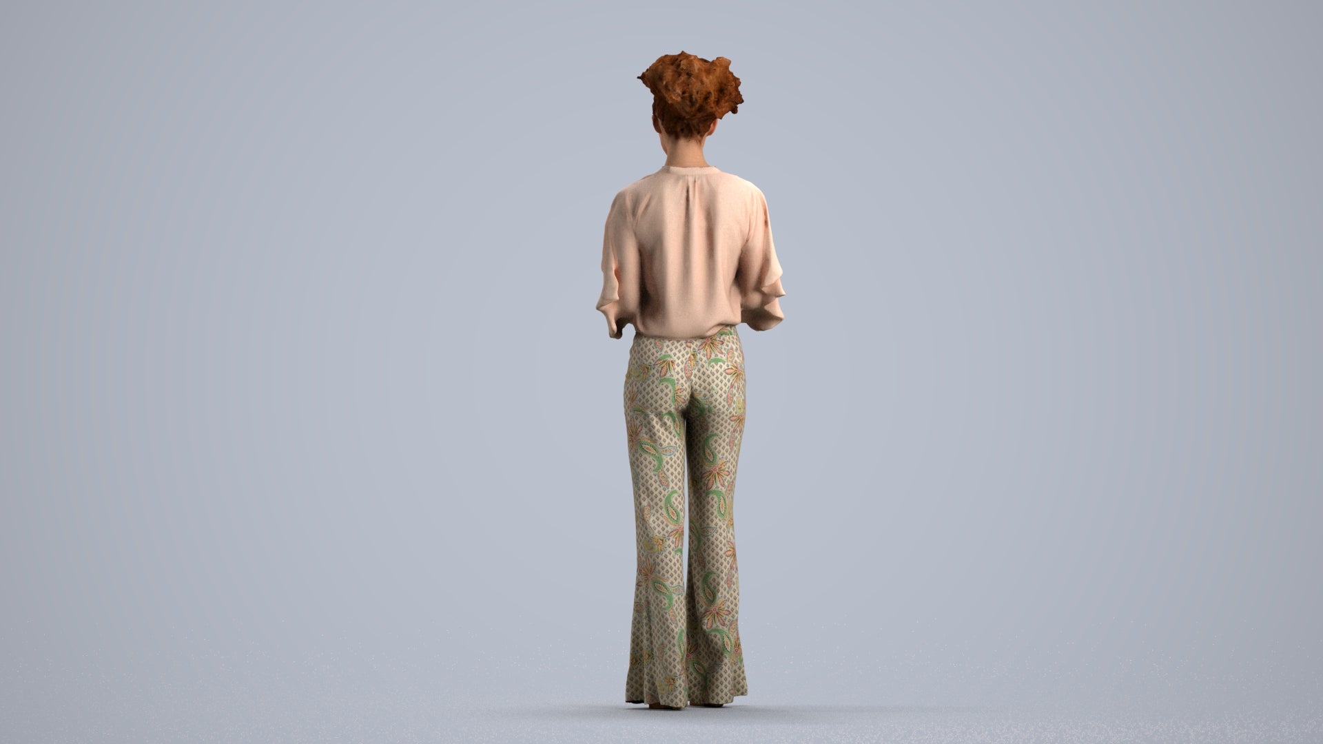 3D human model woman casual standing, photogrammetry scanned person for archviz, front view render