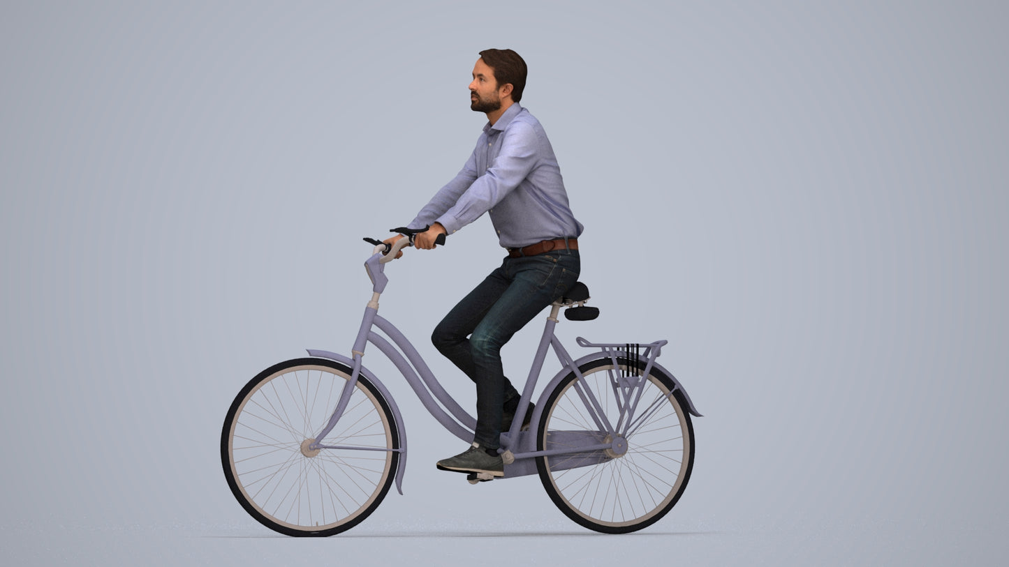 3D scanned man cycling business, photorealistic archviz people for Enscape and SketchUp, top-down view render