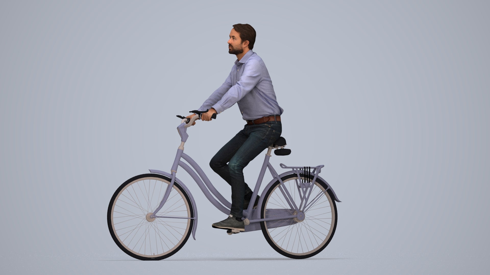 3D scanned man cycling business, photorealistic archviz people for Enscape and SketchUp, top-down view render