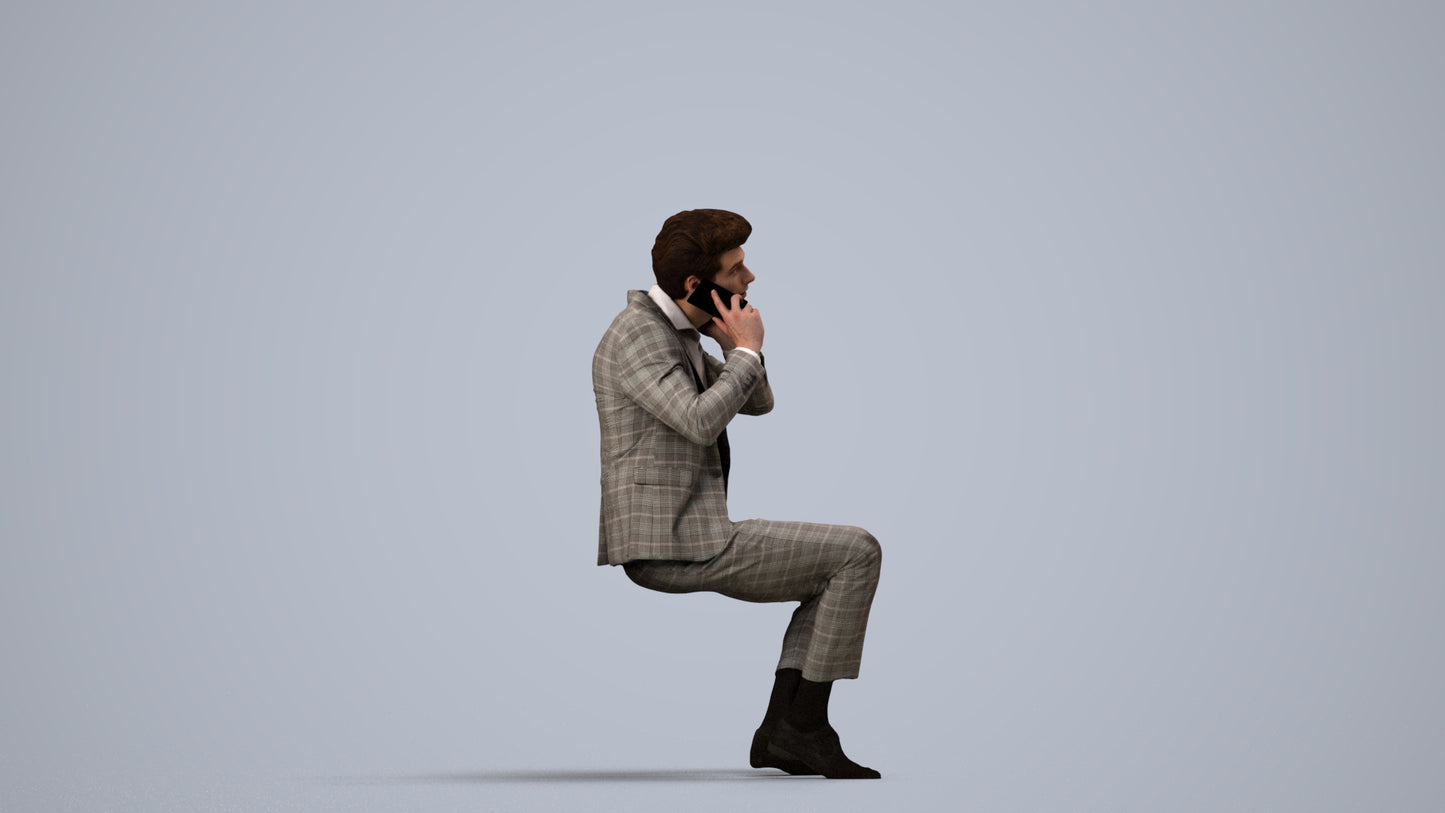 realistic 3D human man business, archviz people FBX OBJ for Blender, side view render