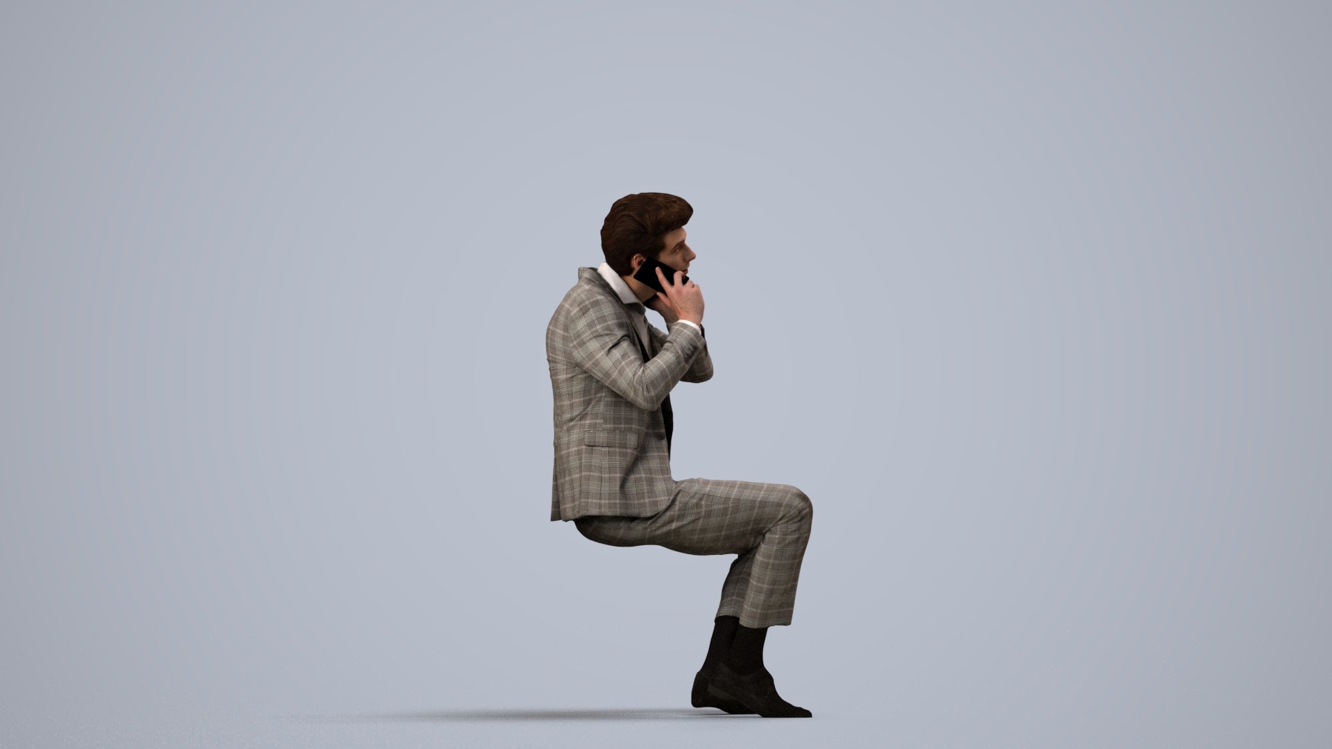 realistic 3D human man business, archviz people FBX OBJ for Blender, side view render