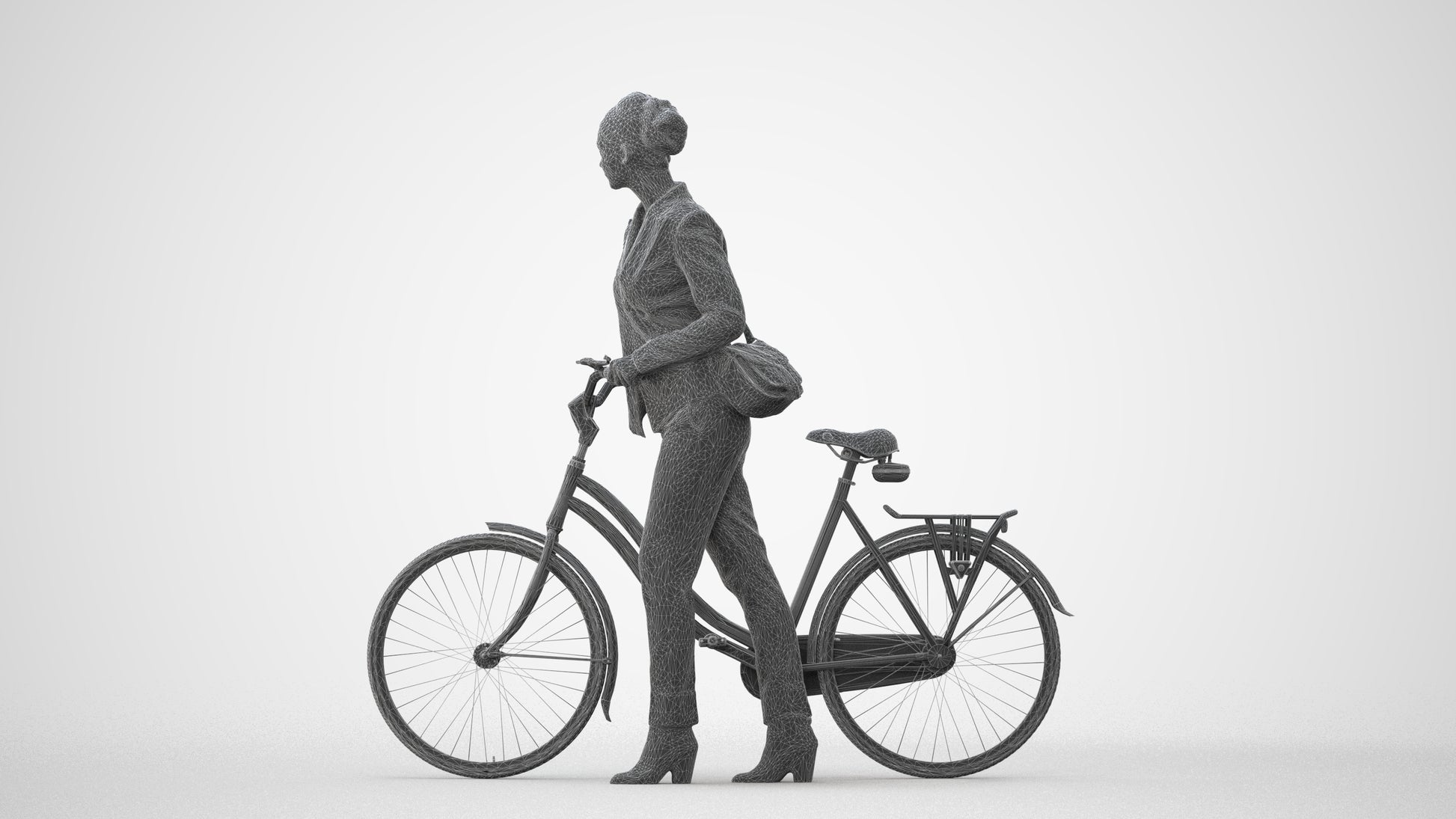 realistic 3D human woman business cycling, archviz people FBX OBJ for Blender, square thumbnail