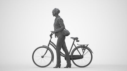 realistic 3D human woman business cycling, archviz people FBX OBJ for Blender, square thumbnail