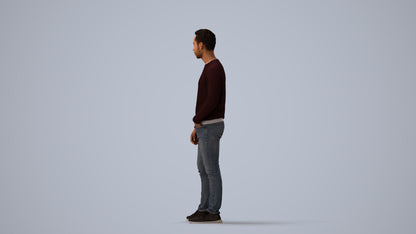 3D people model man casual standing, scanned human for 3ds Max rendering, three-quarter view render