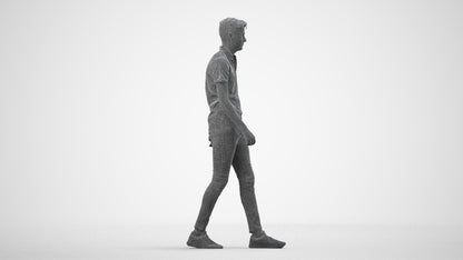 realistic 3D man casual walking, scanned archviz people for Blender and 3ds Max, wireframe side view