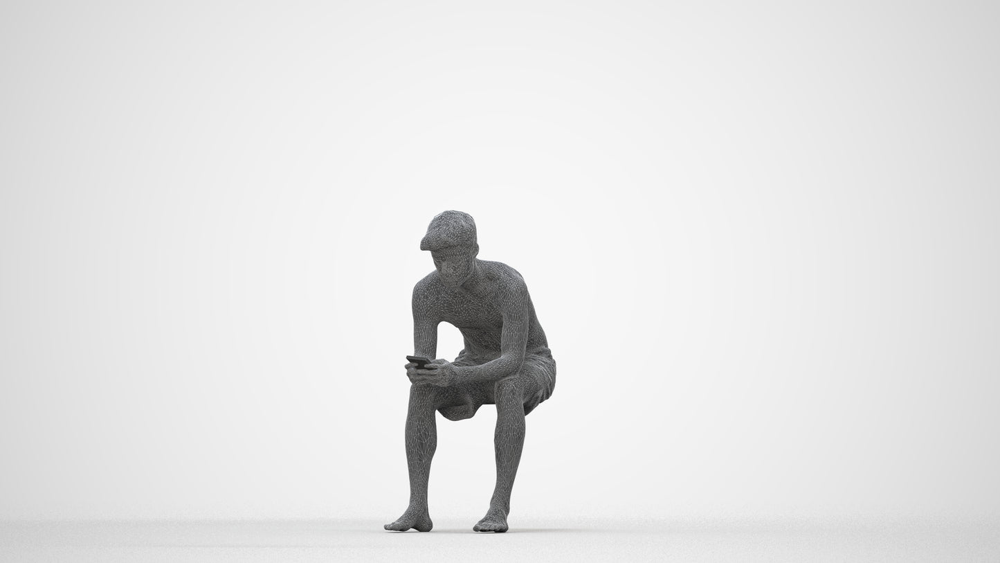 scanned 3D man pool, photogrammetry people for Enscape and V-Ray, wireframe back view