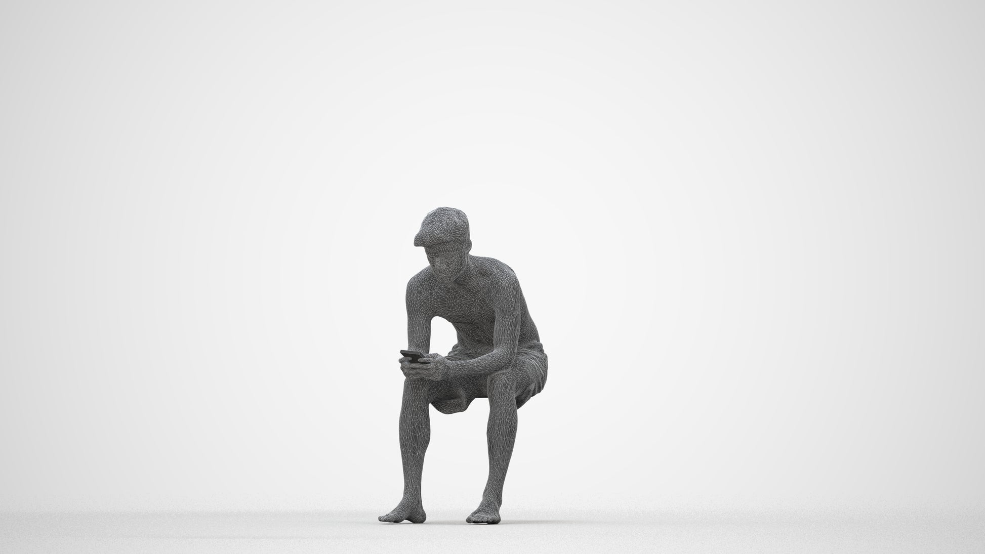scanned 3D man pool, photogrammetry people for Enscape and V-Ray, wireframe back view